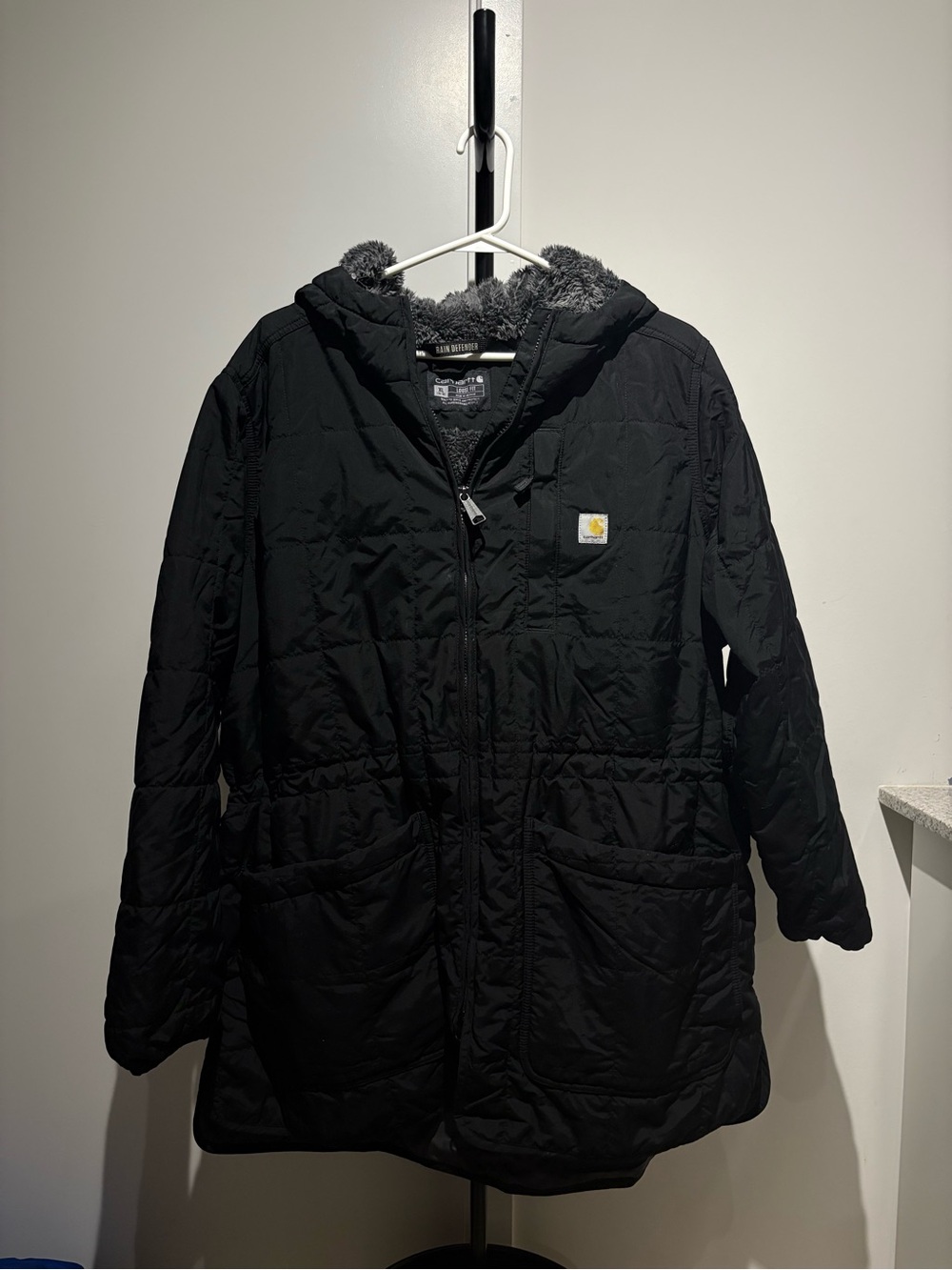 Carhartt Kids' Black Quilted Hooded Puffer Coat
